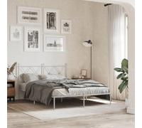 Yunovire Cadre de lit avec tête de lit, en métal, blanc, 135 x 190 cm, cadre en acier robuste, pour matelas, espace de rangement supplémentaire, meuble de chambre moderne