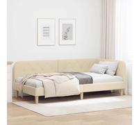 Yunovire Cadre de lit d'angle avec tête de lit, crème, 90 x 200 cm, housse en tissu, design en forme de L, peu encombrant, lit simple, robuste, pour chambre à coucher, meuble moderne, polyvalent