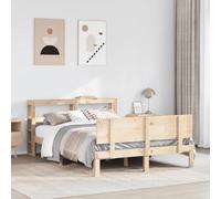Yunovire Cadre de lit en pin massif - 140 x 190 cm - Moderne - Avec têtes de lit et étagères - Lit plateforme autoportant pour chambre à coucher - Cadre de lit robuste