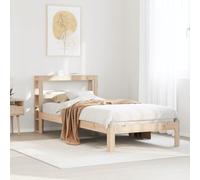 Yunovire Cadre de lit en pin massif 90 x 190 cm - Cadre de lit moderne avec têtes de lit et étagères - Cadre de lit pour chambre à coucher - Cadre en bois sans matelas