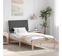 Yunovire Cadre de lit marron, gris foncé, 90 x 190 cm, en pin massif, plate-forme moderne, avec tête de lit rembourrée, meubles de chambre durables pour une personne