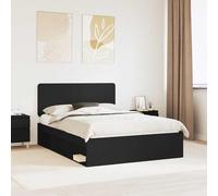 Yunovire Cadre de lit noir 140 x 190 cm, en bois de pin massif, sommier à lattes, design moderne, meubles de chambre à coucher