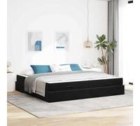 Yunovire Cadre de lit noir 200 x 200 cm en velours rembourré moderne avec espace de rangement, cadre en bois, taille lit empereur, meuble de chambre à coucher, housse en velours de luxe, peu