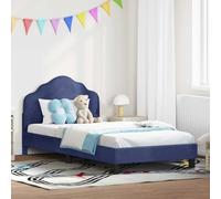 Yunovire Cadre de lit pour enfant - Bleu police - 90 x 200 cm - Housse en velours dérivé du bois - Avec tête de lit - Poches de rangement - Design moderne et durable