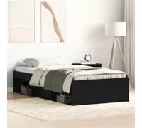 Yunovire Cadre de lit simple aspect chêne noir, 75 x 190 cm, en bois dérivé du bois, avec 6 compartiments de rangement, meuble de chambre moderne pour un sommeil réparateur