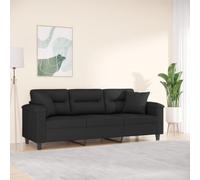 Yunovire Canapé 3 places, noir, largeur d'assise : 180 cm, tissu microfibre, structure métallique robuste, avec 2 coussins décoratifs, rembourrage confortable pour le salon