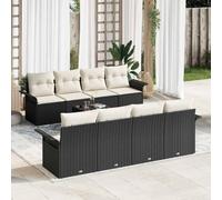 Yunovire Canapé de Jardin 9 Pièces Noir & Crème Poly Rotin Design Modulaire pour Terrasse Résistant aux UV aux Intempéries avec Coussins, Cadre en Acier Revêtu de Poudre pour Détente en Plein Air