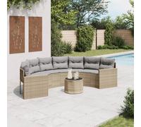 Yunovire Canapé de Jardin Demi-Cercle avec Table et Coussin Beige Poly Rotin Résistant aux UV pour Balcon, Terrasse, Jardin, 287 cm de Diamètre