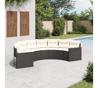 Yunovire Canapé de Jardin Demi-Cercle Noir en Poly Rotin de 287 cm de Diamètre avec Coussins Blanc Crème Résistant aux UV pour Terrasse Balcon Jardin