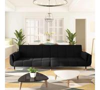 Yunovire Canapé-lit, 2 places, en velours noir, avec dossier réglable, convertible en lit, 2 coussins, 220 x 84,5 x 69 cm, meuble de salon