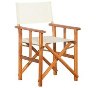 Yunovire Chaise de réalisateur en bois massif d'acacia - Pliable - Siège en polyester crème - 55 x 56 x 88 cm - Résistante aux intempéries - Pour jardin, balcon, terrasse, camping