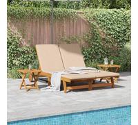 Yunovire Chaise longue avec coussin en bois d'acacia massif beige, réglable avec repose-pieds, résistant aux intempéries, pour jardin, terrasse, balcon et piscine, ergonomique et pliable pour se