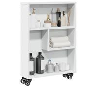 Yunovire Chariot de rangement fin blanc 48 x 13 x 68 cm en bois avec 4 roulettes pivotantes, organisateur polyvalent pour salle de bain, cuisine pour salon, bureau et chambre à coucher