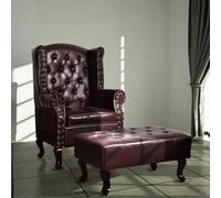 Yunovire Chesterfield Fauteuil avec repose-pieds en cuir synthétique marron foncé avec rembourrage et pieds en bois massif Capacité de charge 110 kg Pour chambre à coucher, salon, bureau