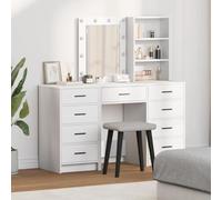 Yunovire Coiffeuse blanche en bois - 50 x 41 x 135 cm - Avec éclairage LED - 3 pièces - Commode de maquillage avec miroir - Tiroir de rangement pour chambre à coucher et salle de bain