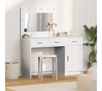 Yunovire Coiffeuse blanche en bois avec éclairage LED, lot de 2 pièces, 78,5 x 41 x 75 cm, 3 tiroirs, espace de rangement, table cosmétique moderne pour chambre à coucher et salle de beauté