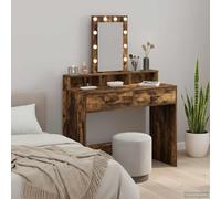 Yunovire Coiffeuse marron en bois 100 x 41 x 140 cm avec éclairage LED, tiroir et port USB, commode de maquillage avec espace de rangement pour chambre à coucher et organisateur de beauté