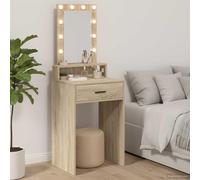 Yunovire Coiffeuse marron en bois 50 x 41 x 140 cm avec éclairage LED et port USB, tiroir et espace de rangement, commode de maquillage pour chambre à coucher et salle de bain