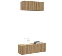 Yunovire Ensemble de 2 meubles TV muraux en bois de chêne artisanal, 100/80 cm de large, design moderne, espace de rangement pour salon, organiseur multimédia
