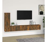 Yunovire Ensemble de 3 meubles TV en bois de chêne fumé, montage mural, design moderne, grand espace de rangement pour salon, médias et chambre à coucher, portes pratiques