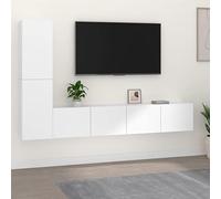 Yunovire Ensemble de 4 meubles TV en bois blanc, montage mural, grand espace de rangement pour salon, médias, magazines, DVD, design moderne, construction robuste, 80 x 30 x 30 cm et 30,5 x 30 x 60 cm