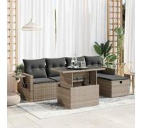 Yunovire Ensemble de 6 canapés de jardin en polyrotin gris avec coussins, espace de rangement et table pliante, résistant aux UV, pour balcon et terrasse