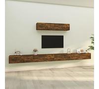 Yunovire Ensemble de 6 meubles TV en bois de chêne fumé, montage mural, espace de rangement pour salon, meuble multimédia moderne, 4 x 100 cm et 2 x 80 cm