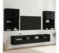 Yunovire Ensemble de 7 meubles TV muraux avec lumières LED, aspect chêne noir, design moderne, 100 x 30 x 40 cm, espace de rangement pour salon, médias et chambre à coucher
