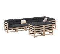 Yunovire Ensemble de 8 canapés de jardin, en pin massif non traité, modulaire, avec coussins confortables, pour terrasse, balcon, extérieur, idéal pour des conversations confortables en plein air