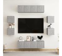Yunovire Ensemble de 8 meubles TV en bois gris béton, moderne, montage mural, espace de rangement pour salon, médias, chambre à coucher, 60 x 30 x 30 cm