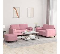 Yunovire Ensemble de canapé 3 pièces en velours rose, canapé 2 places avec repose-pieds, coussins, structure en métal, meubles de salon pour adultes