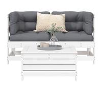 Yunovire Ensemble de canapé de jardin 3 pièces en pin massif blanc, ensemble de salon d'extérieur modulaire, meubles de terrasse pour balcon et véranda, groupe de conversation robuste