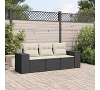 Yunovire Ensemble de Canapé de Jardin 3 Pièces Noir Poly Rotin Résistant aux UV avec Espace de Rangement Sac Imperméable Housses de Coussin Amovibles pour Balcon Terrasse Extérieur