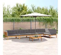 Yunovire Ensemble de canapé de jardin 6 pièces en bois d'acacia, design palettes, avec coussins, canapé modulaire pour balcon, terrasse, jardin, table 100 x 60 x 30 cm