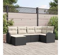 Yunovire Ensemble de Canapé de Jardin 6 Pièces Noir en Poly Rotin Canapé Salon d'Extérieur Modulaire avec Coussins Résistant aux UV Léger pour Balcon, Terrasse, Jardin, Conversation