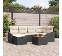 Yunovire Ensemble de canapé de jardin 7 pièces en rotin synthétique noir modulaire avec coussins, pieds réglables, pour terrasse, balcon, extérieur, détente, conversation
