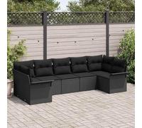 Yunovire Ensemble de Canapé de Jardin 7 Pièces Noir en Résine Rotin Poly Rotin Design Modulaire Extérieur Terrasse Balcon Pieds Réglables Résistant aux Intempéries pour 7 Personnes