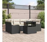 Yunovire Ensemble de Canapé de Jardin 7 Pièces Noir Poly Rotin Modulable avec Coussin Outdoor Lounge Mobilier pour Jardin Terrasse Balcon 234x122.5x85cm
