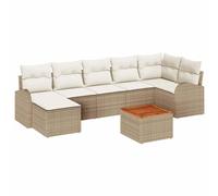 Yunovire Ensemble de canapé de jardin 8 pièces beige en polyrotin modulaire en bois d'acacia - Meubles d'extérieur pour terrasse, balcon, jardin, conversation