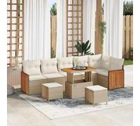 Yunovire Ensemble de Canapé de Jardin 9 Pièces Beige Crème Poly Rotin Table Réglable en Hauteur Résistant aux UV Design Modulaire pour Terrasse Balcon Extérieur