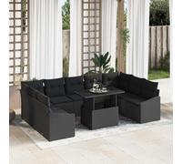 Yunovire Ensemble de Canapé de Jardin avec Coussins 10 Pièces Noir Poly Rotin Acier Revêtement Poudre Modulaire pour Balcon Terrasse Jardin Mobilier d'Extérieur Pieds Ajustables
