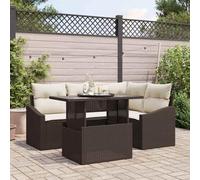 Yunovire Ensemble de Canapé de Jardin avec Coussins 5 Pièces Marron et Crème Poly Rotin Modulable pour Balcon Terrasse Extérieur