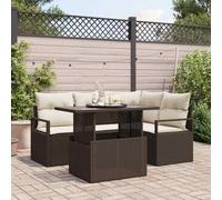 Yunovire Ensemble de Canapé de Jardin avec Coussins 5 Pièces Marron et Crème Poly Rotin Modulable Résistant aux Intempéries pour Balcon, Terrasse, Extérieur
