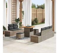 Yunovire Ensemble de canapé de jardin avec coussins 8 pièces Gris Poly rotin Canapé d'angle Partie centrale Tabouret Table Espace de rangement Résistant aux intempéries Résistant aux UV Modulaire pour