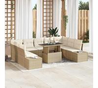 Yunovire Ensemble de canapé de jardin avec rangement, 10 pièces, beige, en polyrotin résistant aux intempéries, pour terrasse, balcon, conversation confortable