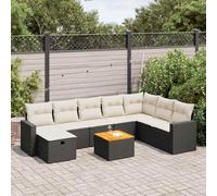 Yunovire Ensemble de canapé de jardin en polyrotin noir, design modulaire avec espace de rangement, résistant aux UV, coussins, pour terrasse, balcon, extérieur
