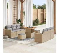 Yunovire Ensemble de canapés de jardin 9 pièces en polyrotin beige - Salon de jardin modulaire avec bois d'acacia résistant aux UV - Pour terrasse, balcon, extérieur, salon de conversation