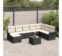 Yunovire Ensemble de canapés de jardin modernes 9 pièces en polyrotin noir modulaire pour terrasse, véranda, conversation en plein air, résistant aux UV, avec coussins