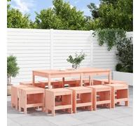 Yunovire Ensemble de jardin 13 pièces en bois massif Douglas - Ensemble de meubles en bois robuste pour extérieur, terrasse, balcon, salle à manger, 1 table + 12 tabourets, durable, non traité