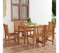 Yunovire Ensemble de jardin 7 pièces 120 x 70 cm en teck massif résistant aux intempéries pour extérieur, terrasse, balcon, jardin, salon de salle à manger durable